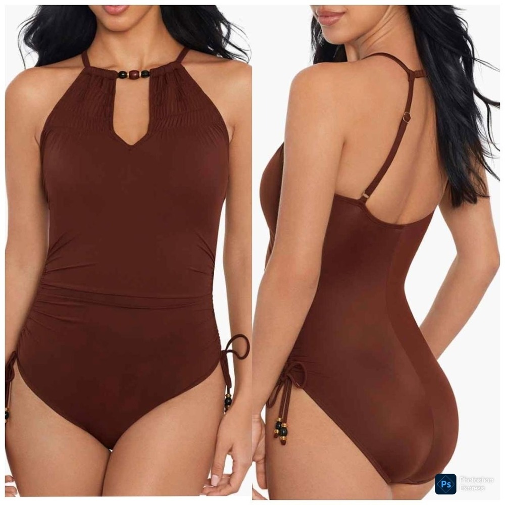 Magicsuit Sachi Brown Halter‎ One Piece Swimsuit Size 12 NEW